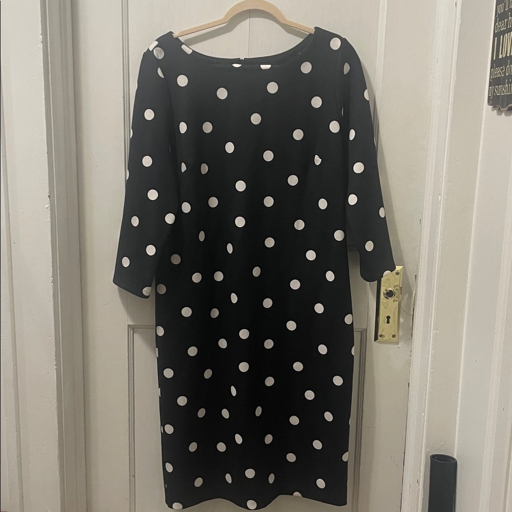 Worthington Black and White Polka Dot Long Sleeve Dress